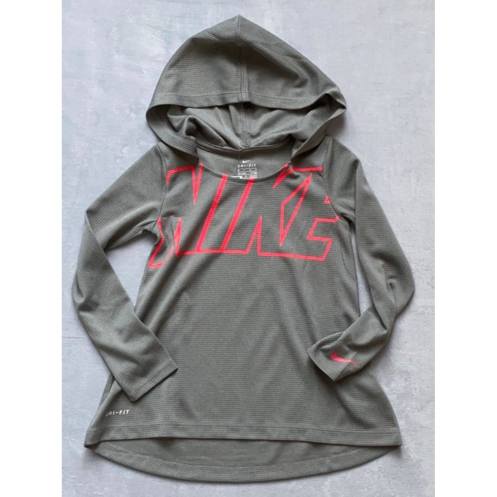 Nike Dri Fit gray hooded hoodie shirt neon Pink logo L Large 6X NWOT hi low